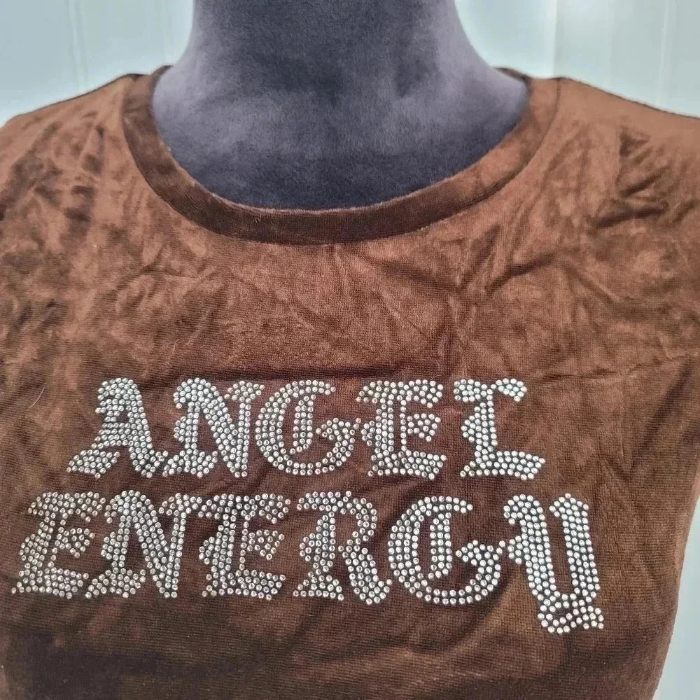 Btch & Stone Angel Energy Shirt Adult Brown Velvet Studded Graphic Women’s XL - Picture 4 of 7